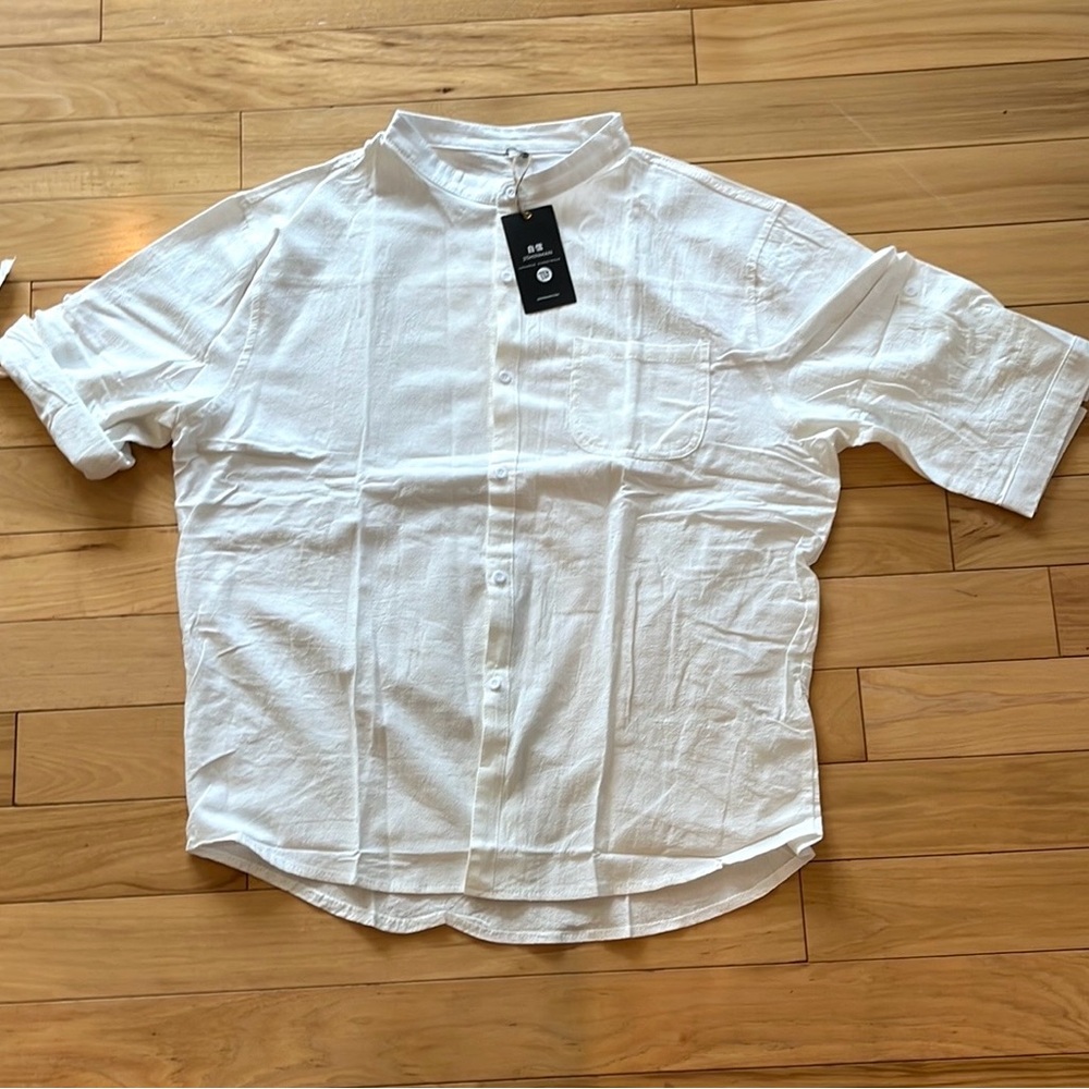 JISHINMAN White Casual Button Down Shirt with Short Sleeves